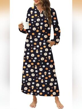 Etosell Halloween Pumpkin Print Nightgown Maxi Dress Size Medium NWT